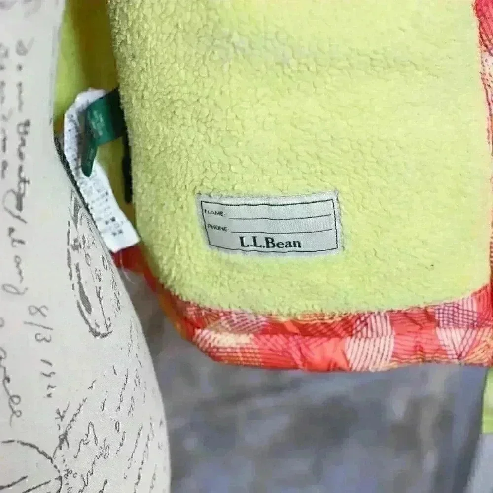 Child's LL Bean Down vest pink/yellow/graphic print size L (14 - 16) - Downtek
